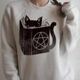 SataniCat Pentagram Cat Satan Demon Necronomicon Book Lover Raglan Sleeve Sweatshirt Heather Forest