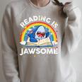 Shark Reading Is Jawsome Book Rainbow Kid Boys Toddler Raglan Sleeve Sweatshirt Heather Forest