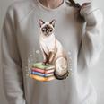 Siamese Cat Meezer Bookworm Flowers Book Reading Books Raglan Sleeve Sweatshirt Heather Forest