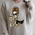 Skeleton Girl Drinking Coffee And Reading Book Raglan Sleeve Sweatshirt Heather Forest