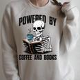 Skeleton Reading Book With Coffee Raglan Sleeve Sweatshirt Heather Forest