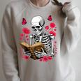 Skeleton Reading Book Lover Floral Flowers Bookish Bookworm Raglan Sleeve Sweatshirt Heather Forest