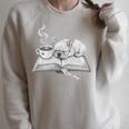 Sleepy Puppy On Open Book With Coffee For Readers Premium Tri-Blend Raglan Sleeve Sweatshirt Heather Forest