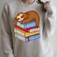 Sloth Napping On Book Stack Raglan Sleeve Sweatshirt Heather Forest
