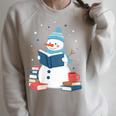 Snowman Reading Book Lover Librarian Reading Raglan Sleeve Sweatshirt Heather Forest