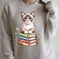 Snowshoe Cat Bookworm Flowers Book Reading Books Raglan Sleeve Sweatshirt Heather Forest