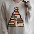 Snowy Book Tree Christmas For Readers And Librarians Raglan Sleeve Sweatshirt Heather Forest