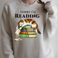 Sorry I'm Reading Calico Cat Book Lover Raglan Sleeve Sweatshirt Heather Forest