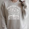 Spread Those Pages Like A Good Girl Floral Book Lover Raglan Sleeve Sweatshirt Heather Forest Spread Those Pages Like A Good Girl Floral Book Lover Raglan Sleeve Sweatshirt Heather Forest