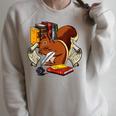 Squirrel Reading Book Cute Forest Animal Raglan Sleeve Sweatshirt Heather Forest