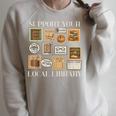 Stamp Support Your Local Library Book Reader Lover Bookworm Raglan Sleeve Sweatshirt Heather Forest