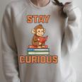 Stay Curious Monkey Reading Kids Book Lover Jungle Animal Raglan Sleeve Sweatshirt Heather Forest