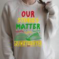Our Stories Matter Juneteenth 1865 History Women's Reading Raglan Sleeve Sweatshirt Heather Forest