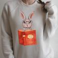 Studious Studying Bunny Book Lover Reading Geek Rabbit Raglan Sleeve Sweatshirt Heather Forest