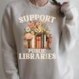 Support Public Libraries Floral Bookshelf Raglan Sleeve Sweatshirt Heather Forest