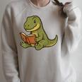T-Rex Dinosaur Reading Book Nerd Raglan Sleeve Sweatshirt Heather Forest