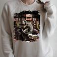 T-Rex Dinosaur Reading Books In Book Library Bookstore Raglan Sleeve Sweatshirt Heather Forest