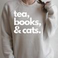 Tea Books And Cats Cat Mom Mum Mama Dad Reading Lover Book Raglan Sleeve Sweatshirt Heather Forest