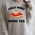 Tea Great Minds Drink Tea Apple Teacups Books Raglan Sleeve Sweatshirt Heather Forest