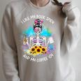 Tie-Dye Messy Bun Skull I Like My Books Spicy & My Coffee Raglan Sleeve Sweatshirt Heather Forest