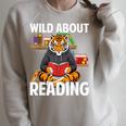 Tiger Reading Book Wearing Glasses Library Animal Raglan Sleeve Sweatshirt Heather Forest