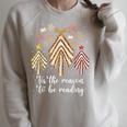 Tis The Season To Be Reading Books Christmas Tree Book Lover Raglan Sleeve Sweatshirt Heather Forest