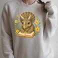 Triceratops Dinosaur Reading Book Flowers Floral Raglan Sleeve Sweatshirt Heather Forest