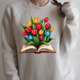 Tulips Flowers Book Floral Raglan Sleeve Sweatshirt Heather Forest