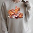 Turkey Reading Books Fall Thanksgiving Teacher Book Lovers Raglan Sleeve Sweatshirt Heather Forest