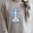 UFO Abducting Book Take Me To Your Readers Sci-Fi Raglan Sleeve Sweatshirt Heather Forest