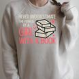 Never Underestimate Power Of Girl With Book Bookworm Women Raglan Sleeve Sweatshirt Heather Forest