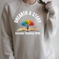 Unearth a Story 2026 Summer Reading Program Tree Book Raglan Sleeve Sweatshirt Heather Forest