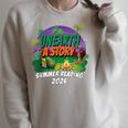 Unearth a Story Summer Reading 2026 Dinosaur T-Rex Book Raglan Sleeve Sweatshirt Heather Forest