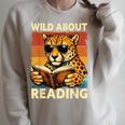Vintage Cheetah Reading Book Wild About Reading Shirts Boys Raglan Sleeve Sweatshirt Heather Forest