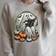 Vintage Ghost Reading Book Pumpkins Goth Halloween Teachers Raglan Sleeve Sweatshirt Heather Forest