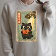 Vintage Japanese Cat Book Lovers UFO Alien Abduction Cat Dad Raglan Sleeve Sweatshirt Heather Forest