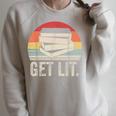 Vintage Retro Get Lit With Books Book Reading Lover Raglan Sleeve Sweatshirt Heather Forest