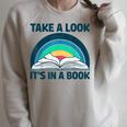 Vintage Retro Style Rainbow Take a Look It's In a Book Read Raglan Sleeve Sweatshirt Heather Forest