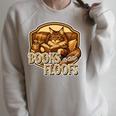 Vintage Style Maine Coon Cat Reading Books And Floofs Premium Tri-Blend Raglan Sleeve Sweatshirt Heather Forest