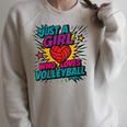 Volleyball Comic Book Art Just a Girl Who Loves Volleyball Raglan Sleeve Sweatshirt Heather Forest