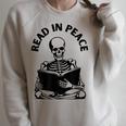 Whimsigoth Skeleton Reading A Book Dark Gothic Aesthetic Raglan Sleeve Sweatshirt Heather Forest
