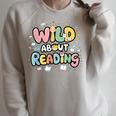 Wild About Reading Animal Bookworm Library Book Lover Reader Raglan Sleeve Sweatshirt Heather Forest
