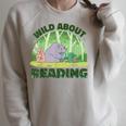 Wild About Reading Books Rhino Pig And Crocodile Raglan Sleeve Sweatshirt Heather Forest