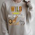 Wild About Reading Books Zoo Animals Love Book Reading Raglan Sleeve Sweatshirt Heather Forest