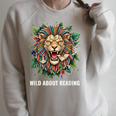 Wild About Reading Lion Head Books Lover Teacher Librarian Raglan Sleeve Sweatshirt Heather Forest