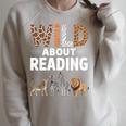 Wild About Reading Retro Animal Book Lover Librarian Teacher Raglan Sleeve Sweatshirt Heather Forest