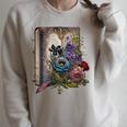 Wildflower Summer Floral Book Horror Gothic Graphic Raglan Sleeve Sweatshirt Heather Forest
