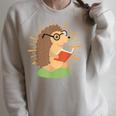 Wildlife Forest Animal Book Reading Bookworm Hedgehog Raglan Sleeve Sweatshirt Heather Forest