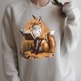 Wise Fox Reading A Book In Glasses Raglan Sleeve Sweatshirt Heather Forest Wise Fox Reading A Book In Glasses Raglan Sleeve Sweatshirt Heather Forest