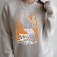 Witchy Creepy Goth Cat Skull Flames Occult Magic Books Raglan Sleeve Sweatshirt Heather Forest